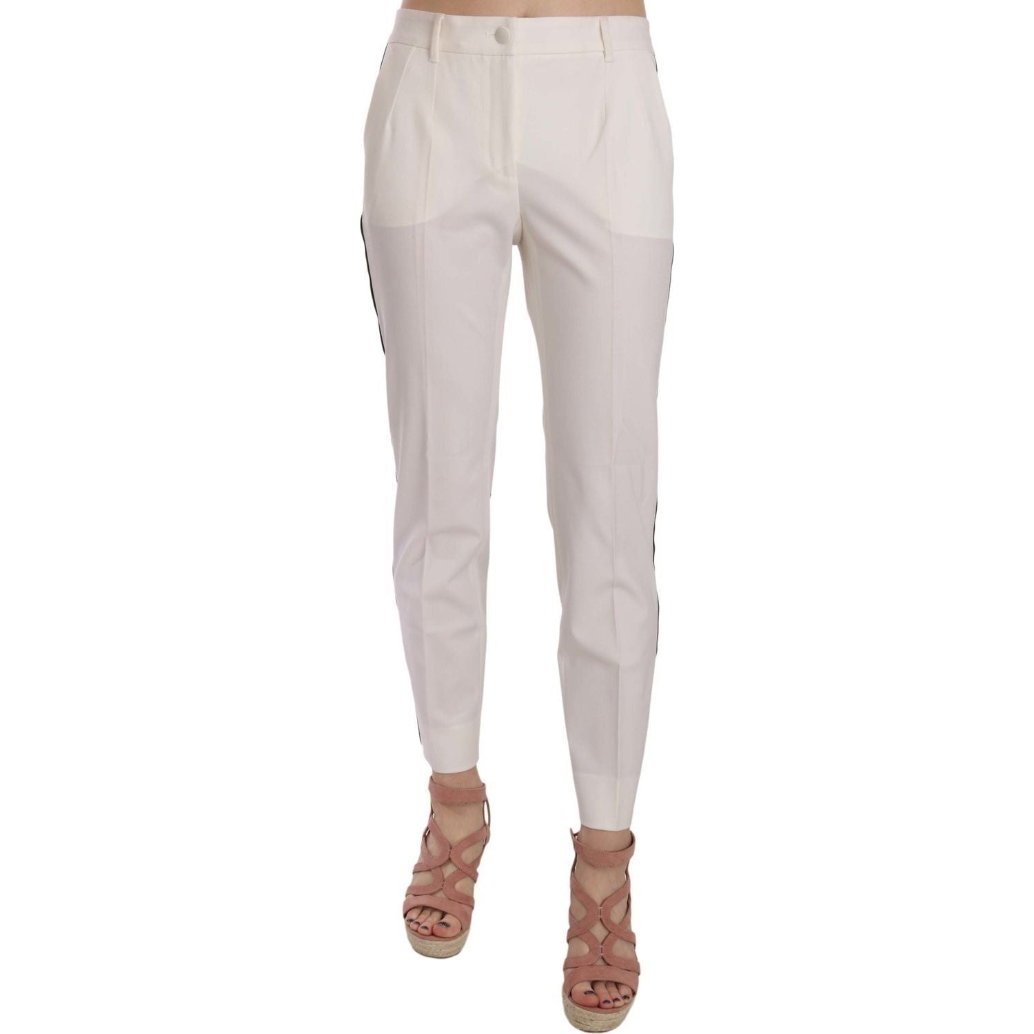Dolce & Gabbana | White Side Stripe Wool Tapered Trouser Pants | McRichard Designer Brands