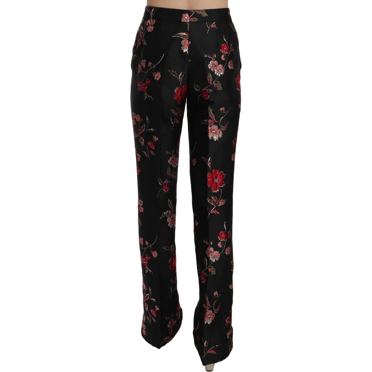 Dolce & Gabbana | Floral Print Black Boot Cut Trouser Pants | McRichard Designer Brands