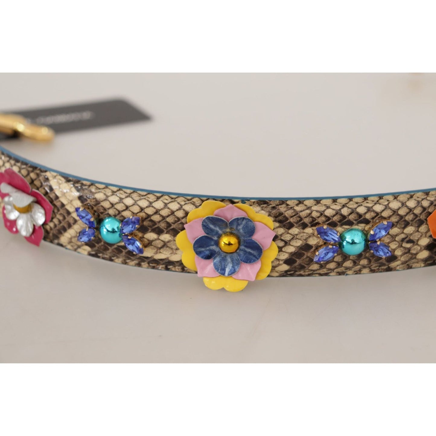 Dolce & Gabbana | Beige Python Leather Floral Studded Shoulder Strap - McRichard Designer Brands