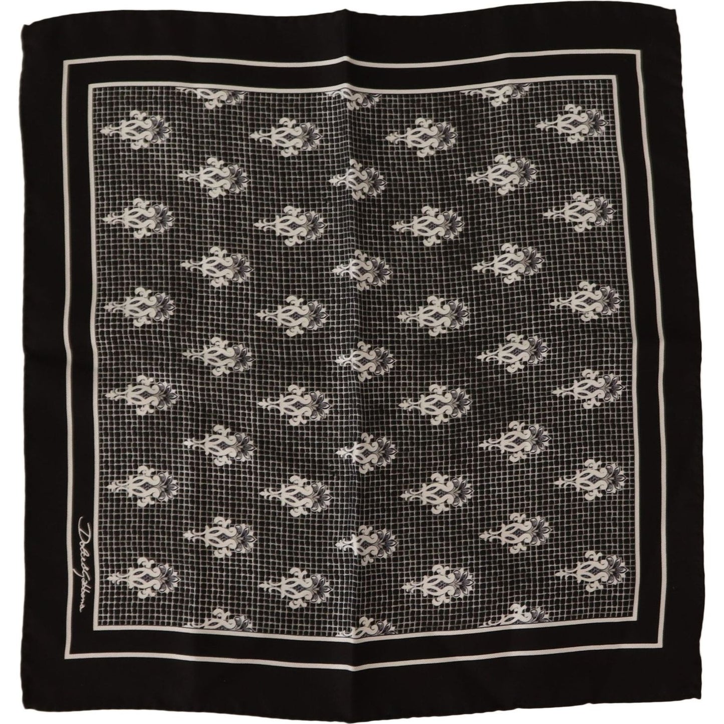 Dolce & Gabbana | Black Patterned Square Men Handkerchief Scarf Scarves | McRichard Designer Brands
