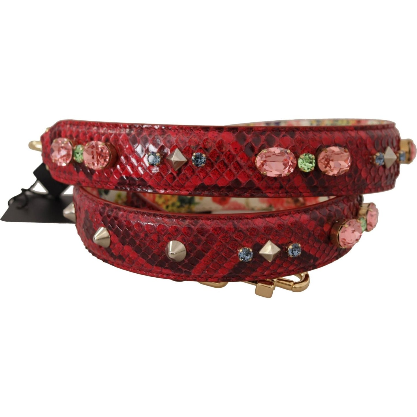 Dolce & Gabbana | Red Exotic Leather Crystals Reversible Shoulder Strap - McRichard Designer Brands
