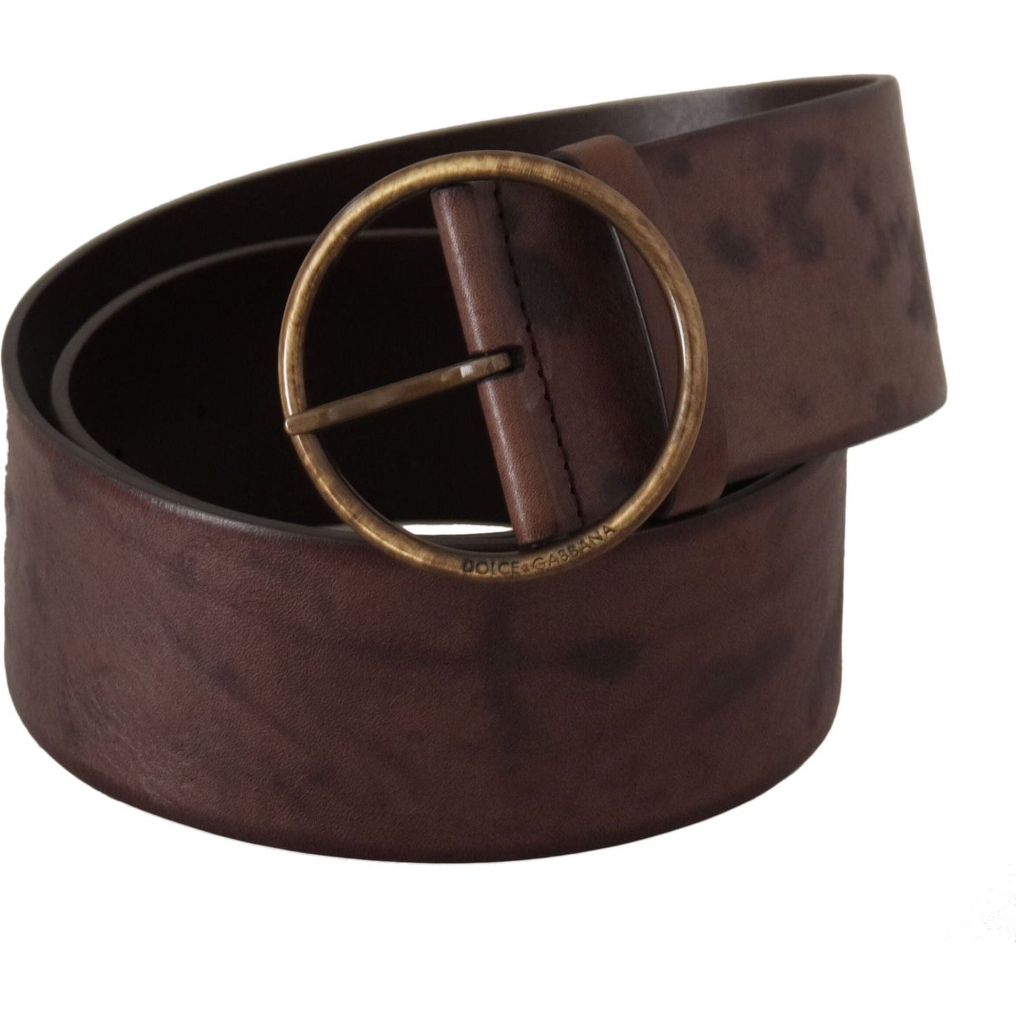 Dolce & Gabbana | Dark Brown Wide Calf Leather Logo Round Buckle Belt - McRichard Designer Brands