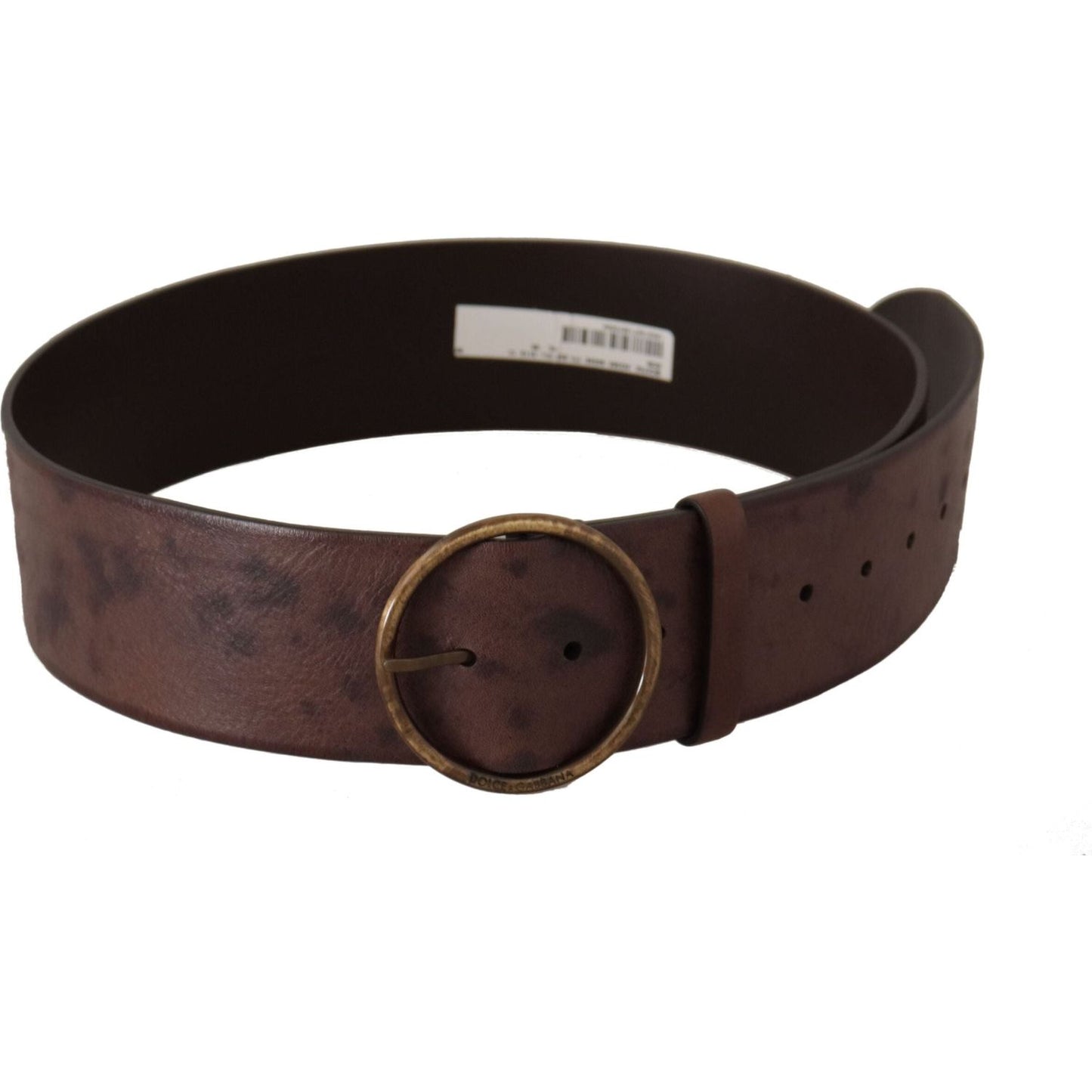 Dolce & Gabbana | Dark Brown Wide Calf Leather Logo Round Buckle Belt - McRichard Designer Brands