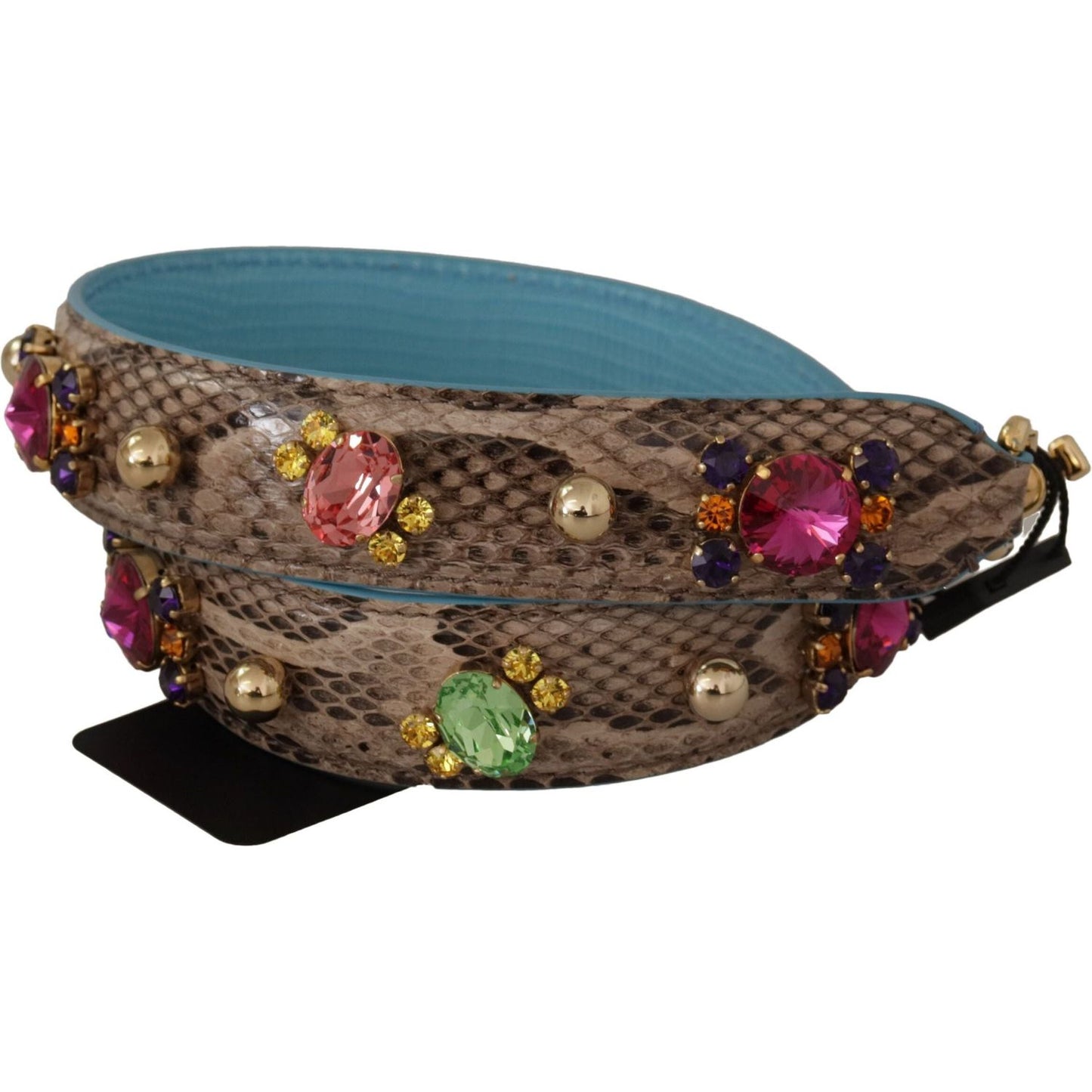Dolce & Gabbana | Brown Exotic Leather Crystals Shoulder Strap - McRichard Designer Brands