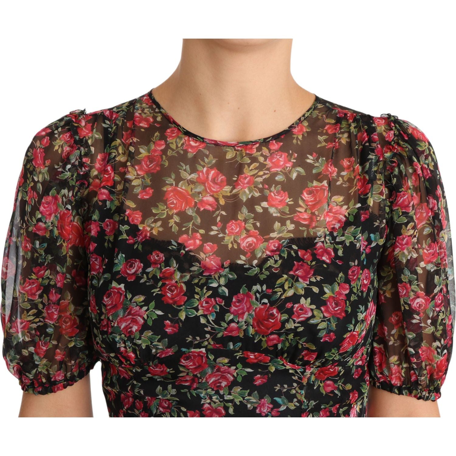 Dolce & Gabbana | Black Floral Roses A-Line Shift Gown Dress | McRichard Designer Brands