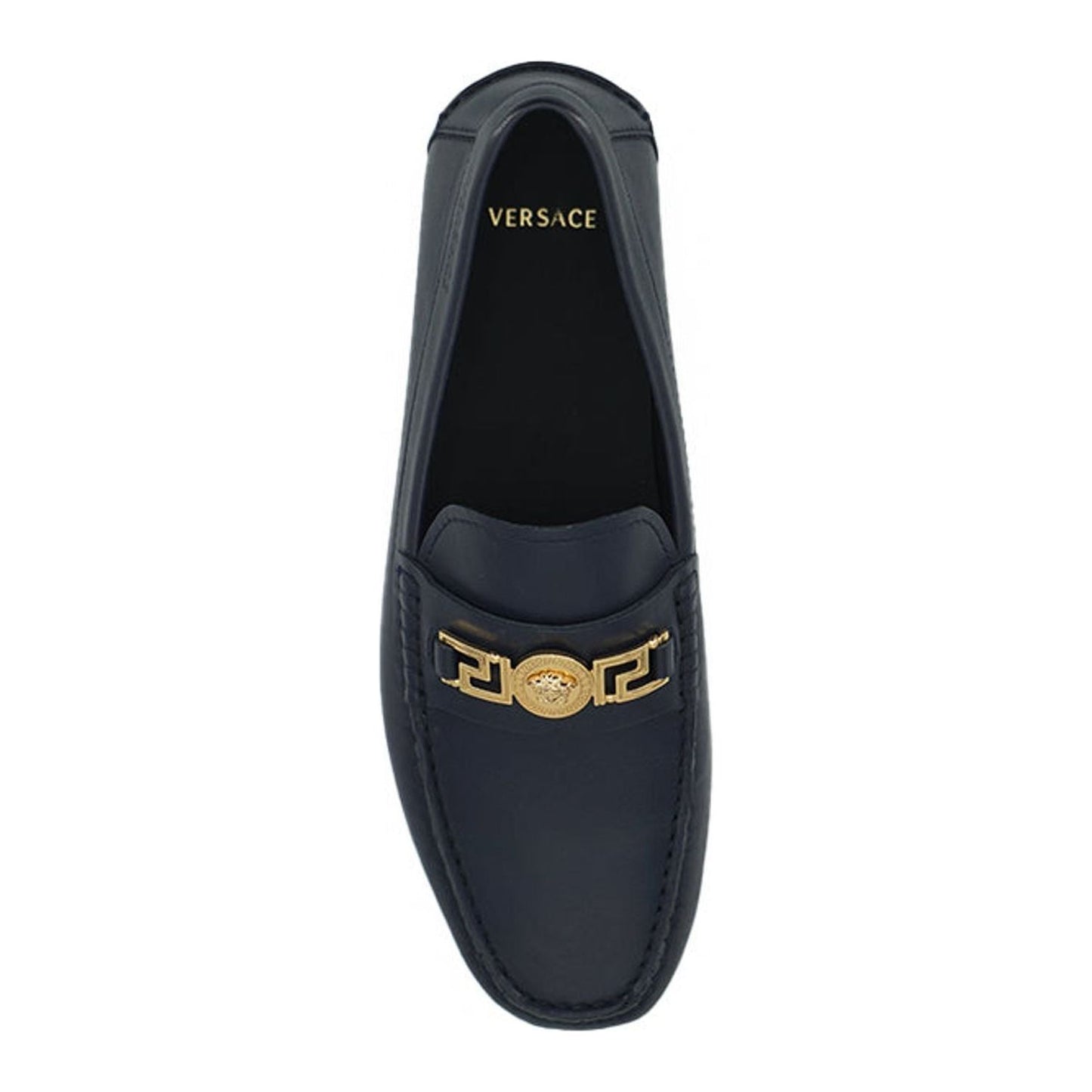 Versace | Navy Blue Calf Leather Loafers Shoes  | McRichard Designer Brands