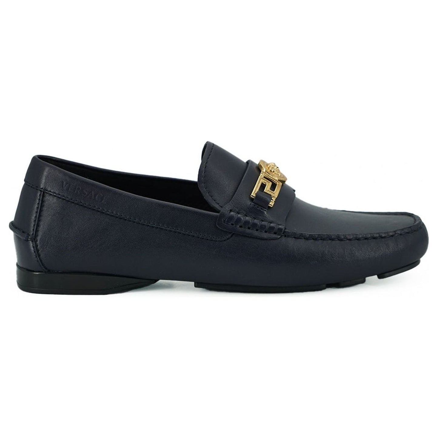 Versace | Navy Blue Calf Leather Loafers Shoes  | McRichard Designer Brands