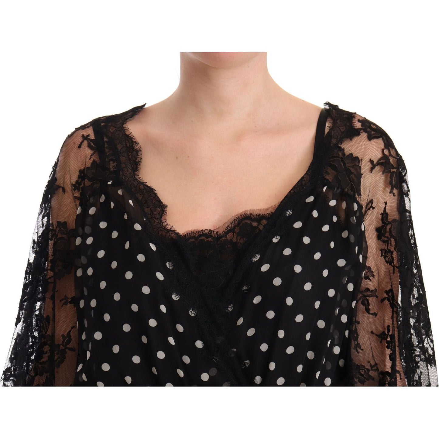 Dolce & Gabbana | Black Lace Floral Polka Maxi Capri Dress WOMAN DRESSES | McRichard Designer Brands