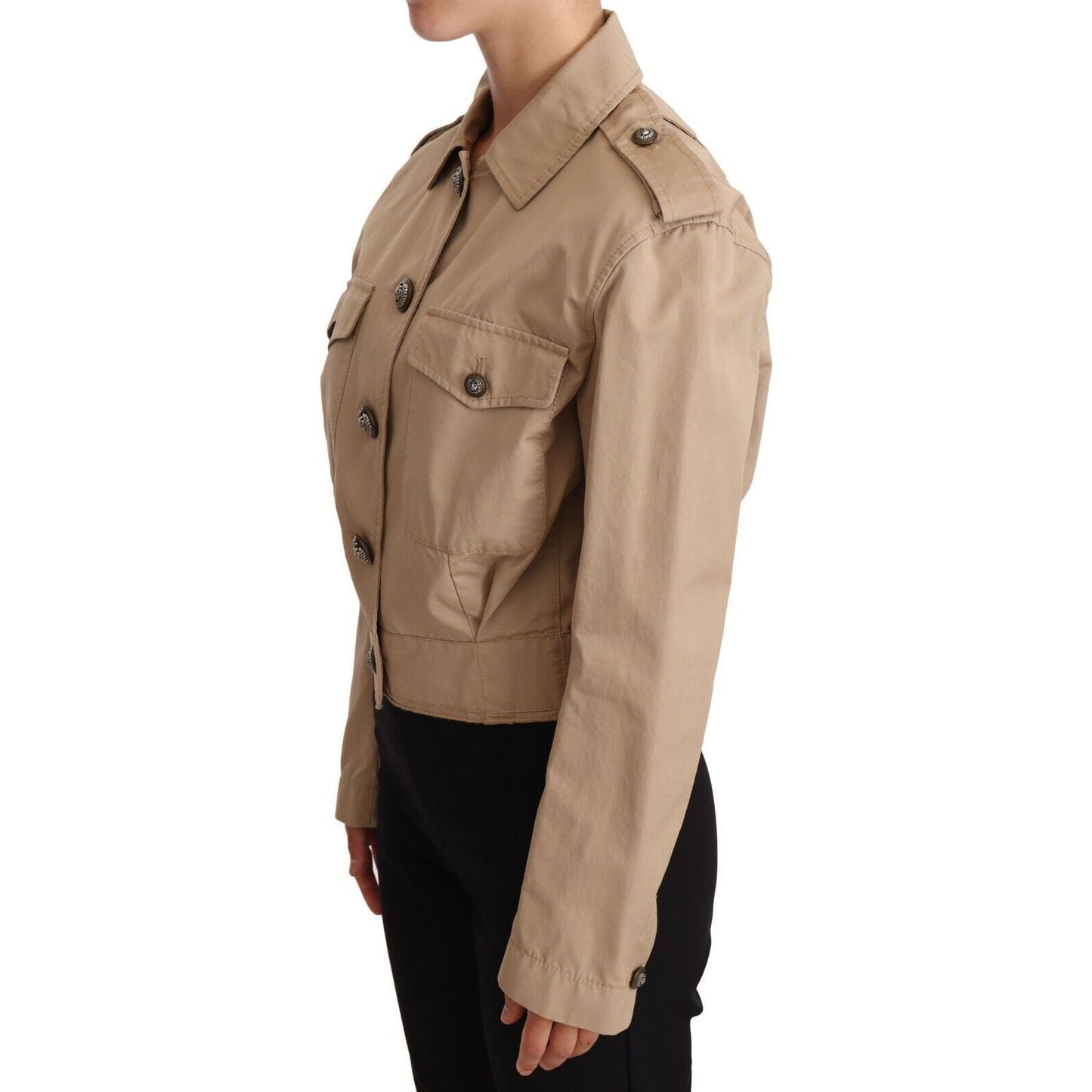 Dolce & Gabbana | Beige Cropped Fitted Cotton Coat Jacket WOMAN COATS & JACKETS | McRichard Designer Brands