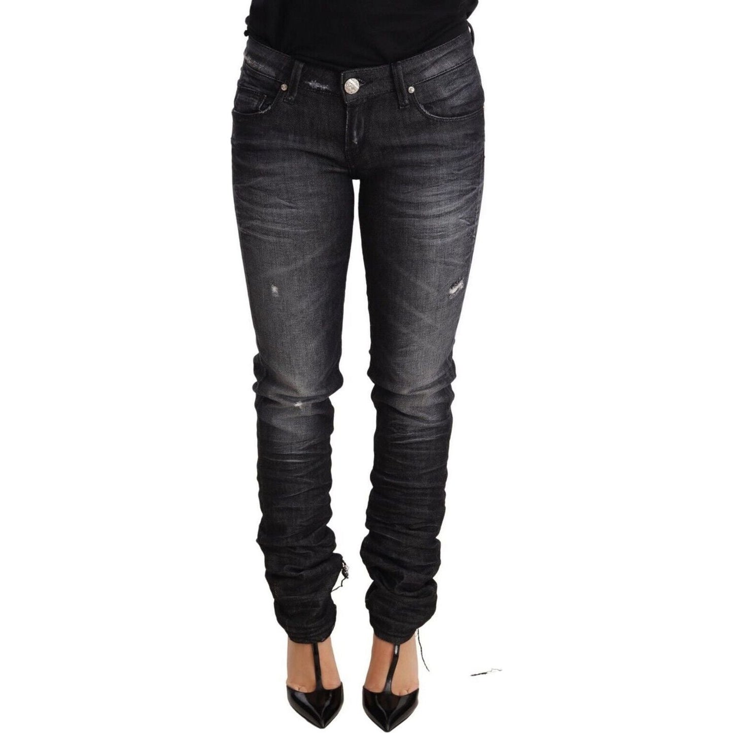 Acht | Black Washed Cotton Low Waist Skinny Denim Trouser Jeans | McRichard Designer Brands