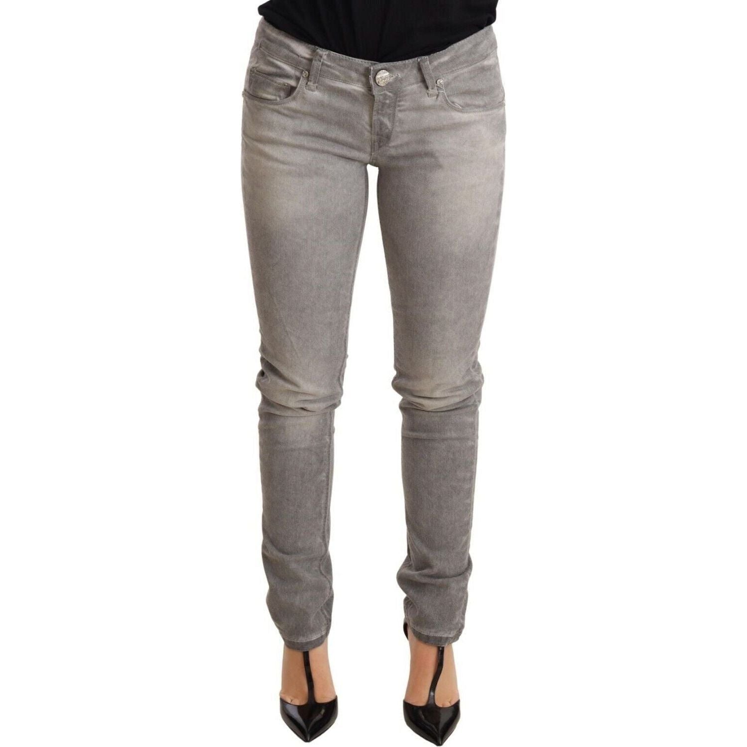 Acht | Light Gray Washed Cotton Slim Fit Denim Women Trouser Jeans | McRichard Designer Brands