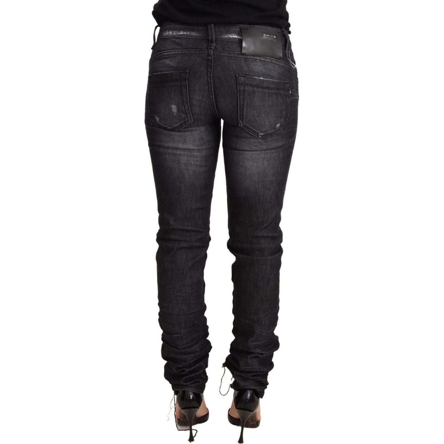 Acht | Black Washed Cotton Low Waist Skinny Denim Trouser Jeans | McRichard Designer Brands