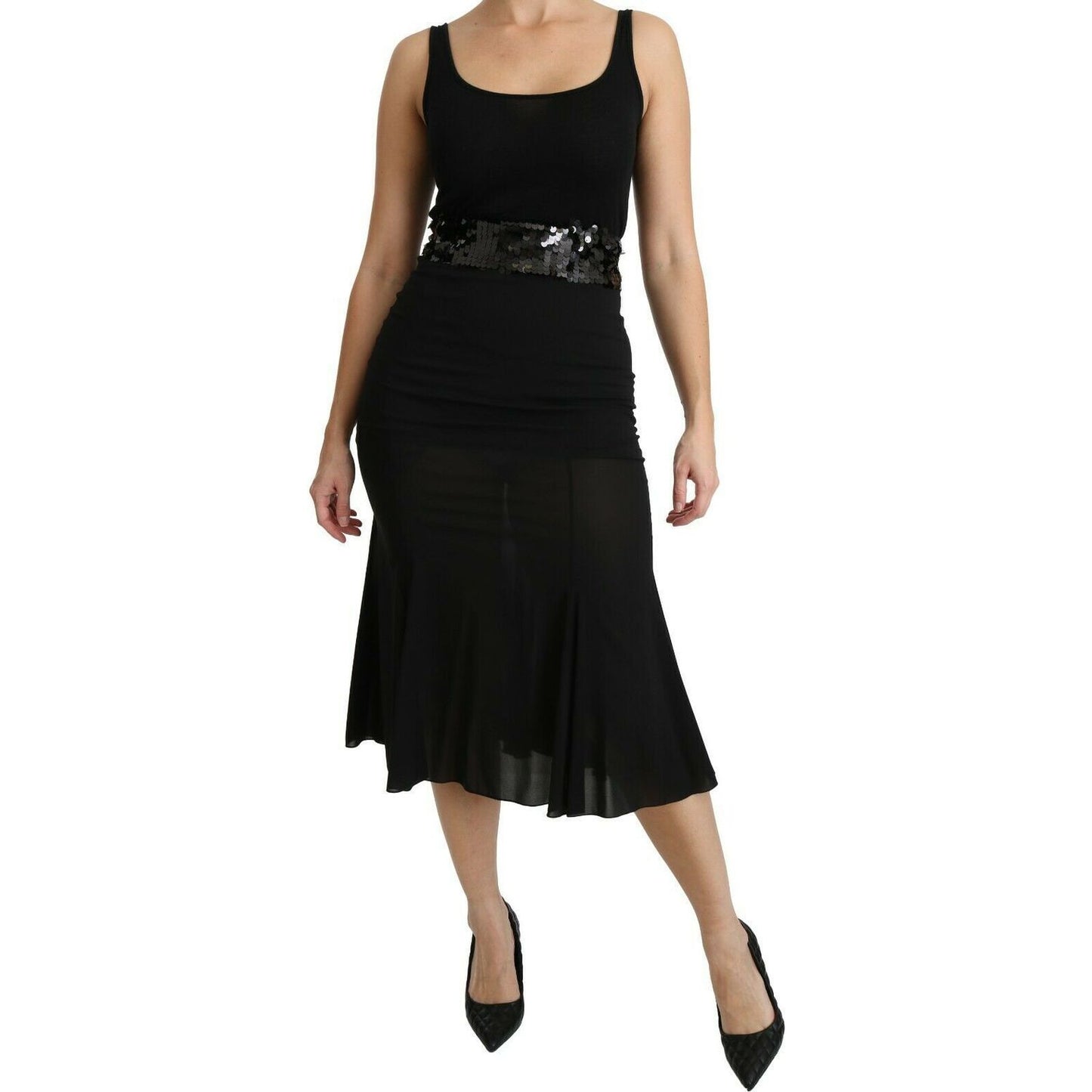 Dolce & Gabbana | Black Mermaid High Waist Midi Silk Skirt | McRichard Designer Brands