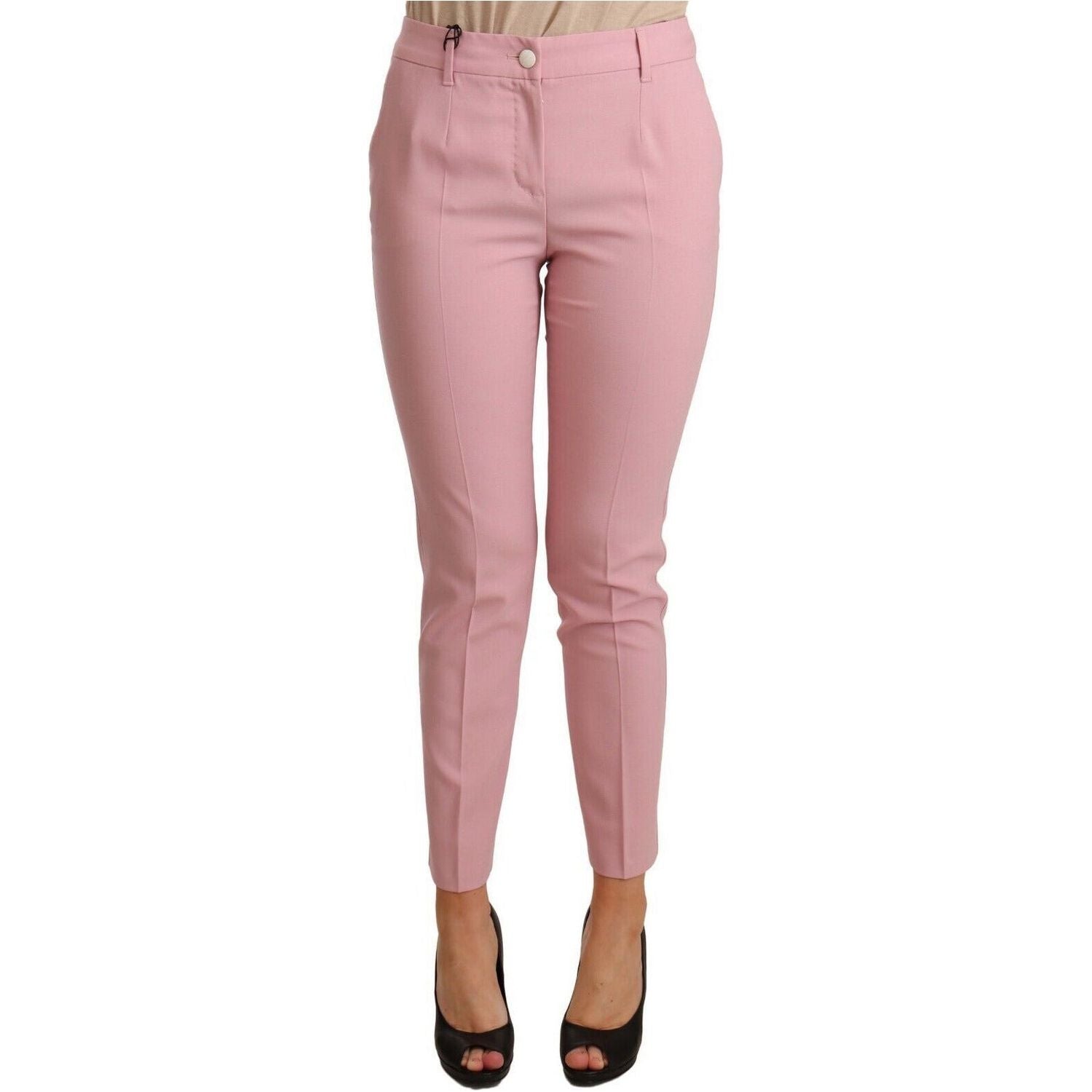 Dolce & Gabbana | Pink Wool Stretch High Waist Trouser Pants Jeans & Pants | McRichard Designer Brands