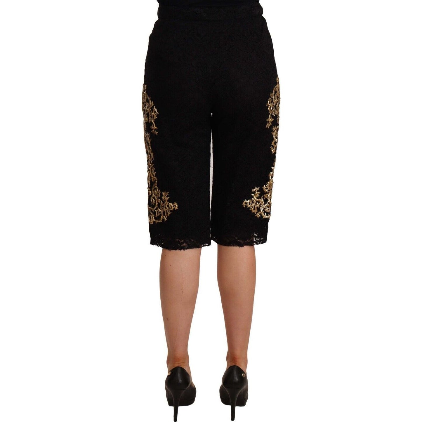 Dolce & Gabbana | Black Lace Gold Baroque SPECIAL PIECE Shorts Shorts | McRichard Designer Brands