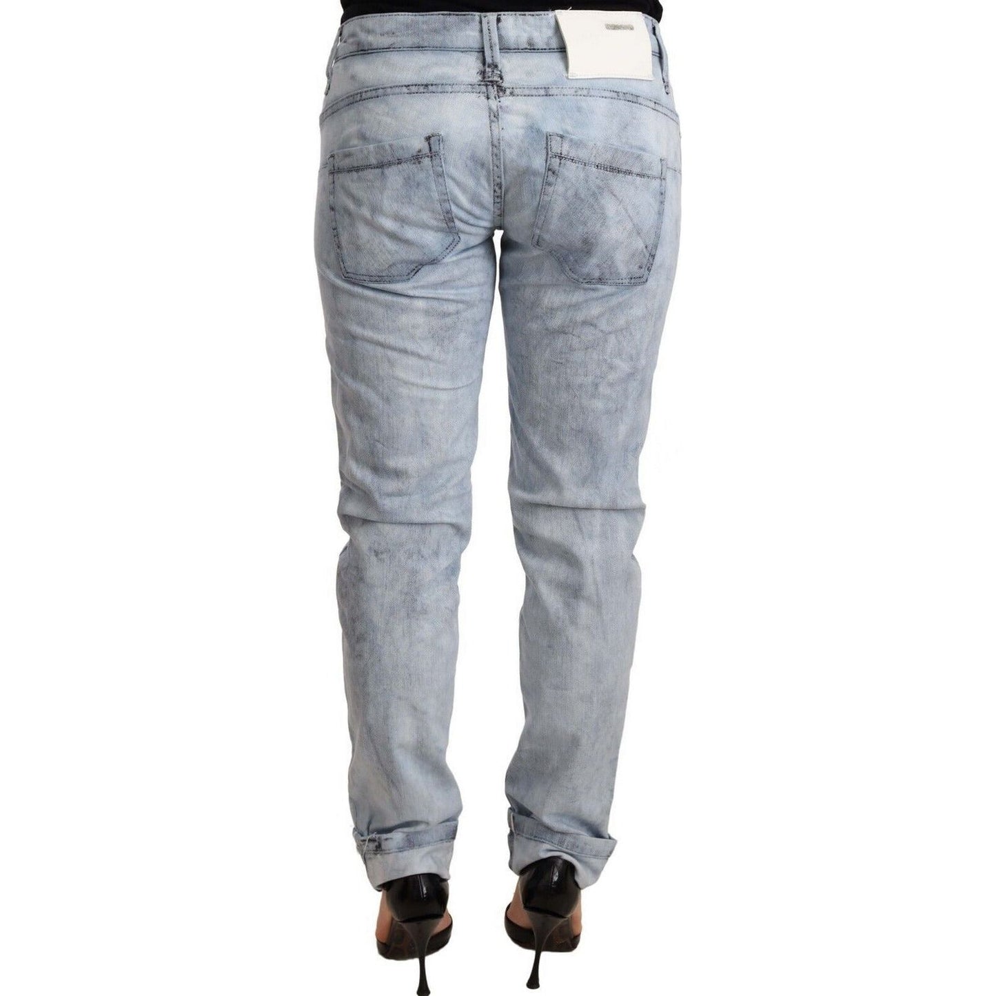 Acht | Light Blue Washed Cotton Folded Hem Denim Trouser Jeans & Pants | McRichard Designer Brands