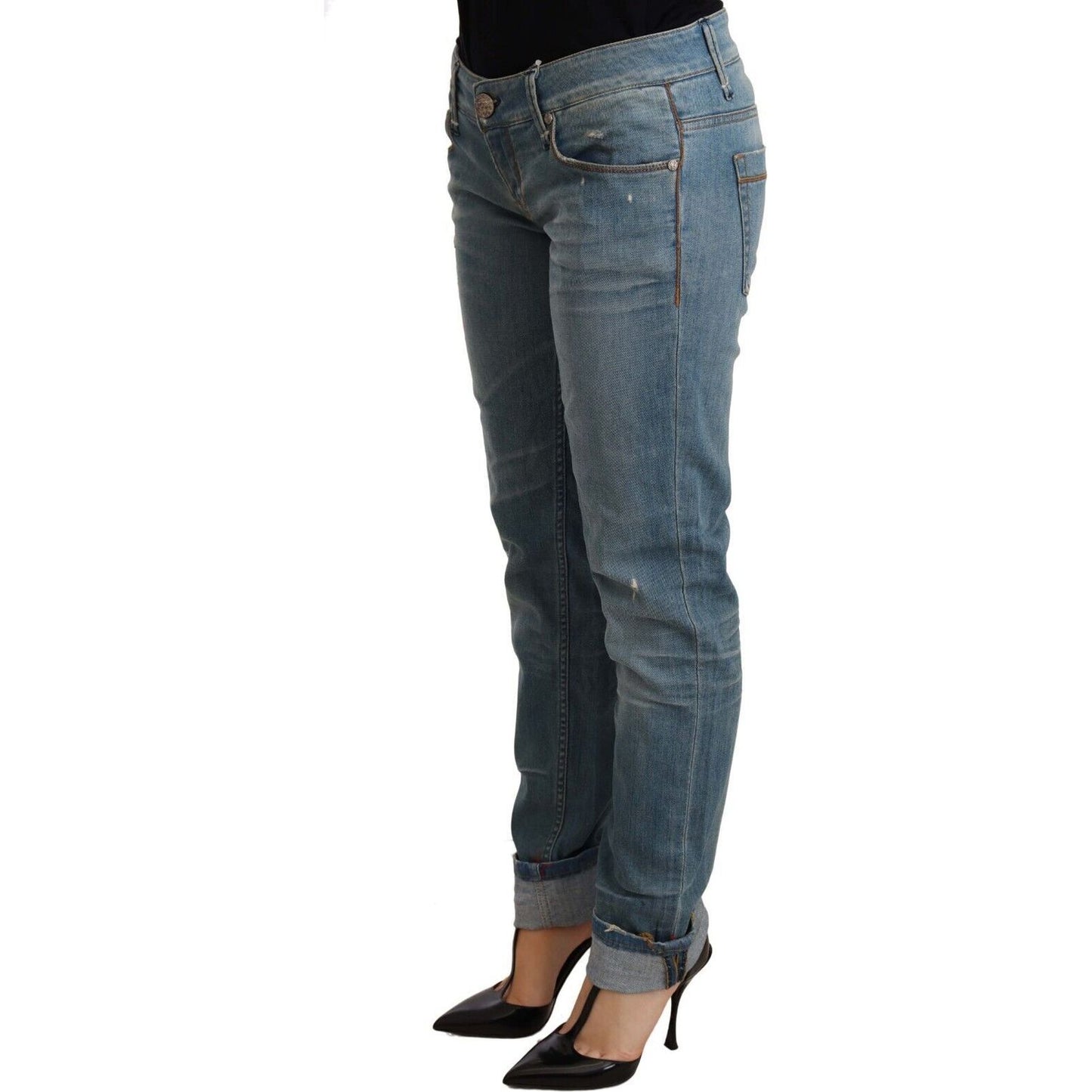 Acht | Blue Washed Cotton Folded Hem Women Trouser Jeans & Pants | McRichard Designer Brands