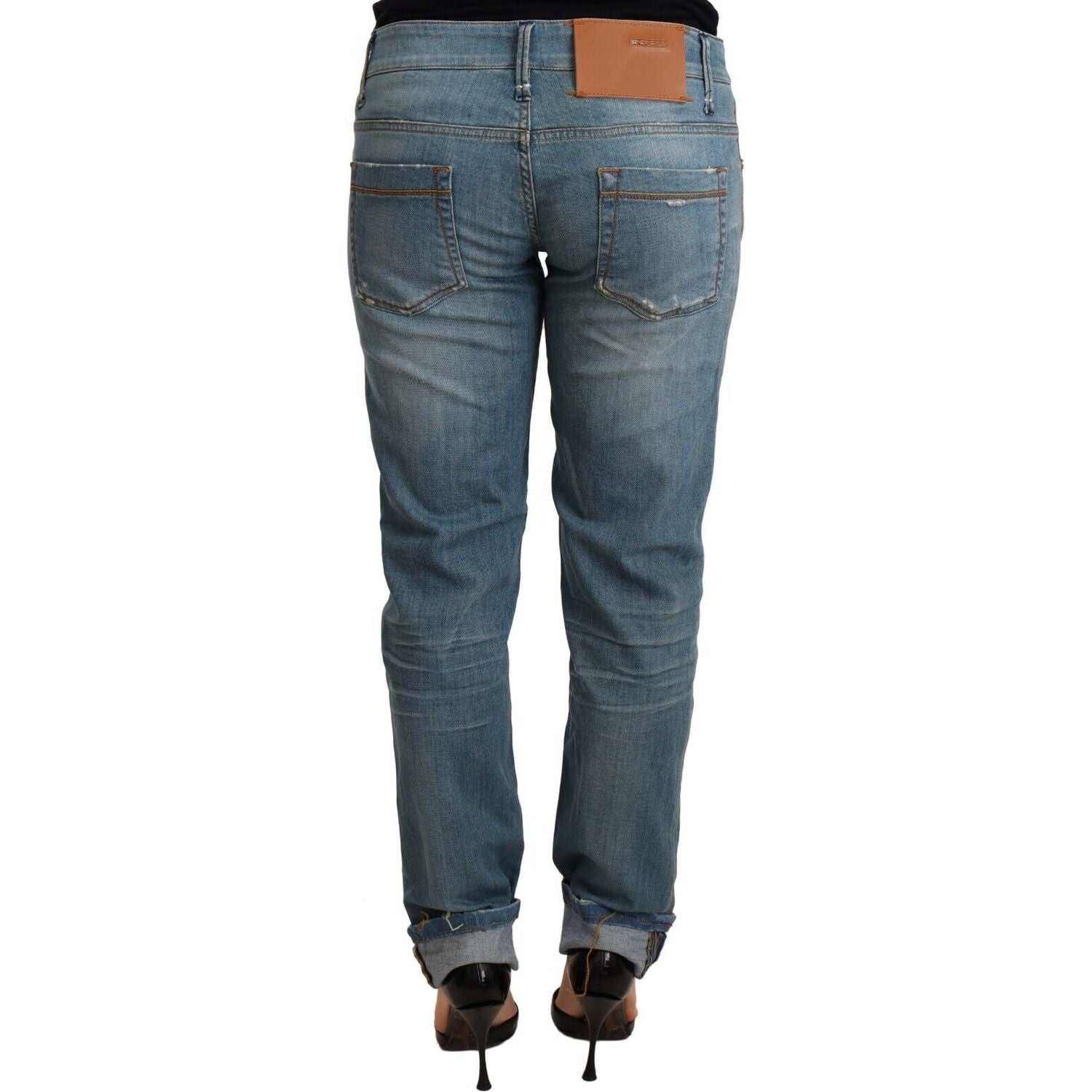 Acht | Blue Washed Cotton Folded Hem Women Trouser Jeans & Pants | McRichard Designer Brands