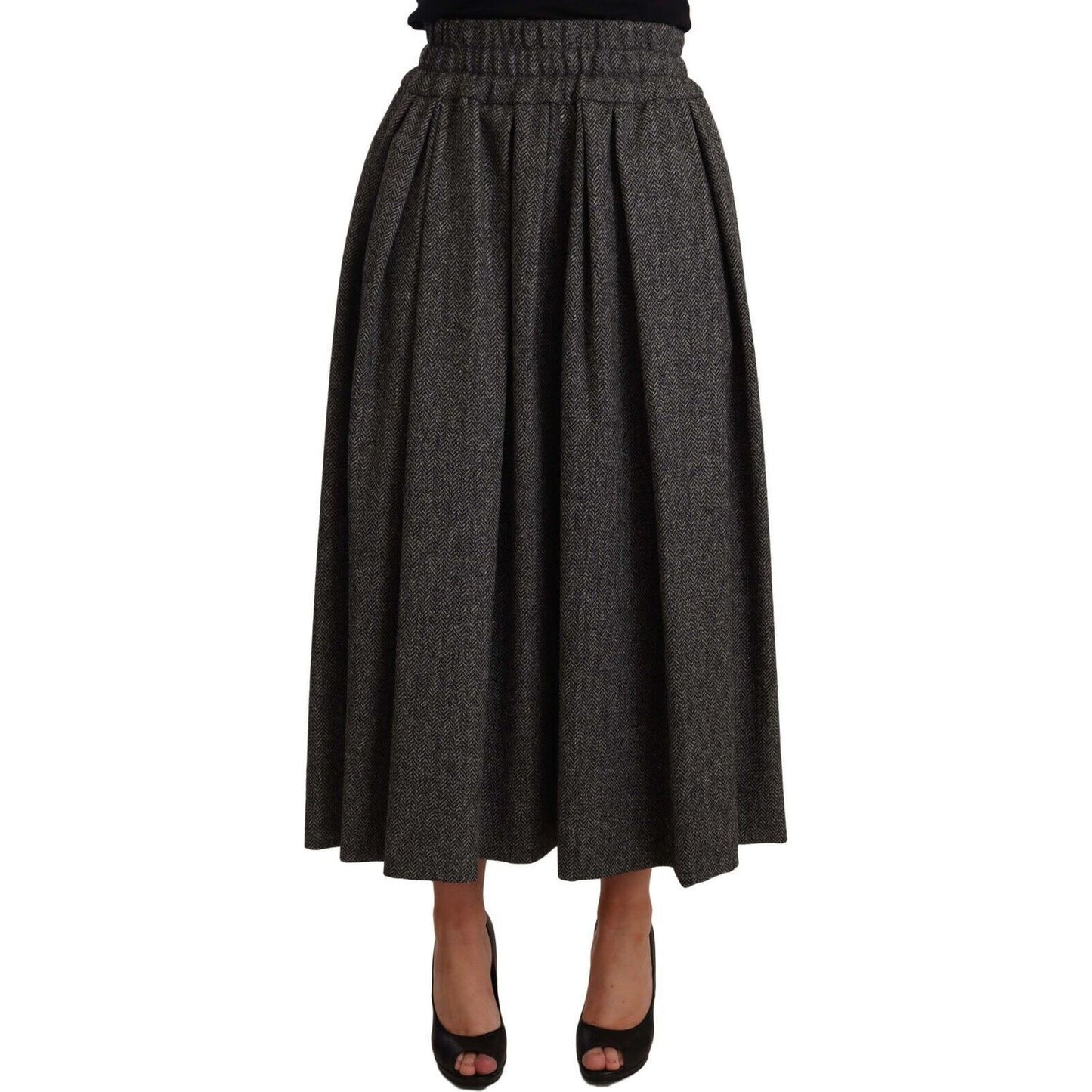 Dolce & Gabbana | Gray Wool High Waist A-line PIECE Skirt WOMAN SKIRTS | McRichard Designer Brands