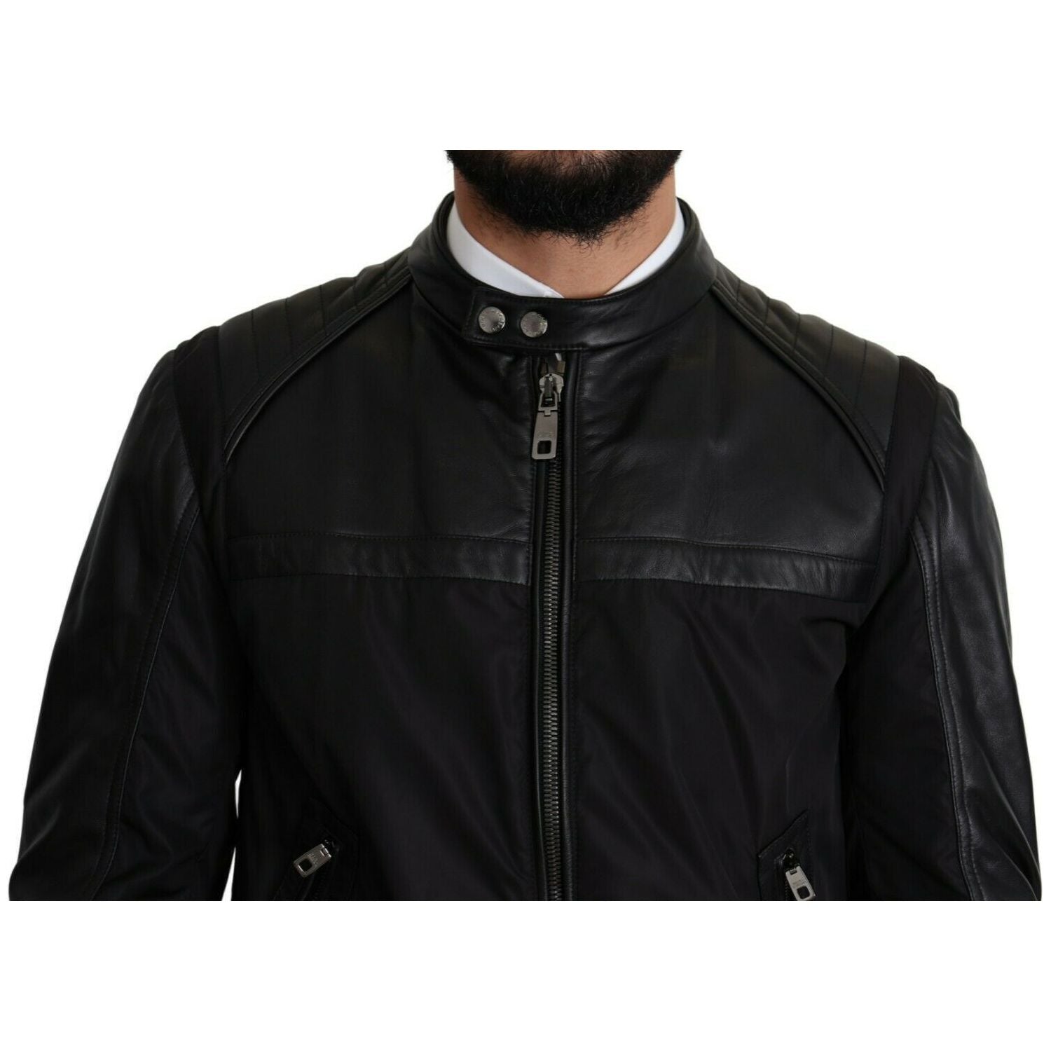 Dolce & Gabbana | Black Nylon Full Zip Men Bomber Coat Jacket MAN COATS & JACKETS | McRichard Designer Brands