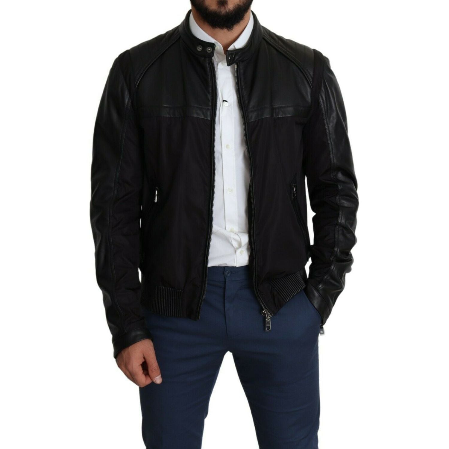 Dolce & Gabbana | Black Nylon Full Zip Men Bomber Coat Jacket MAN COATS & JACKETS | McRichard Designer Brands