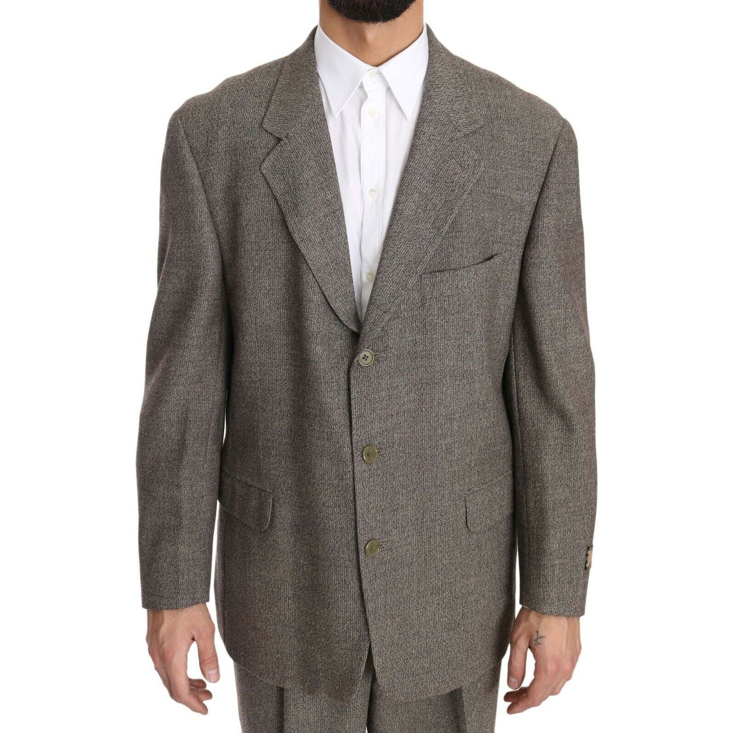 Fendi | Brown Wool Regular Single  Breasted Suit Suit | McRichard Designer Brands