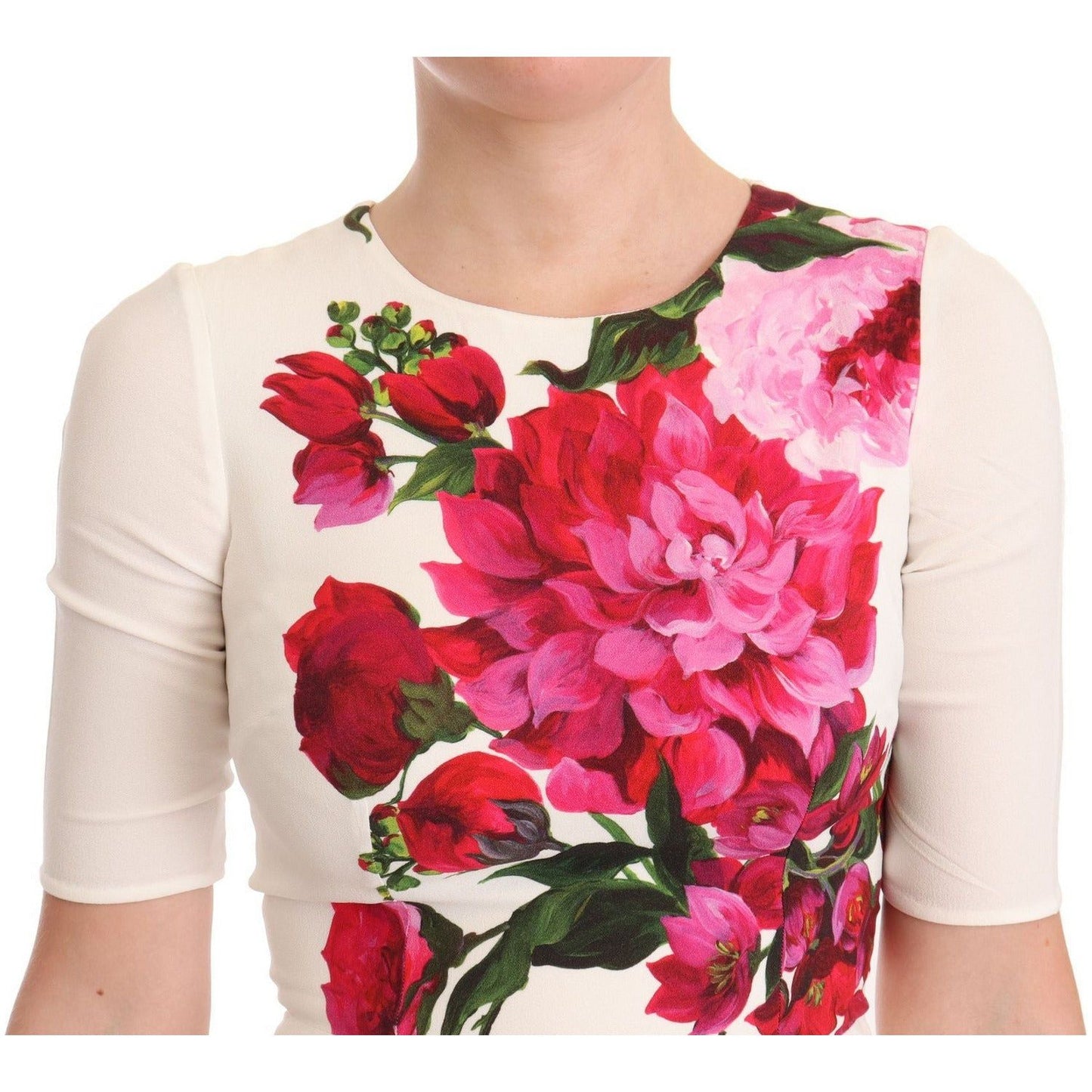 Dolce & Gabbana | White Floral Printed Crepe Midi Slit Dress WOMAN DRESSES | McRichard Designer Brands